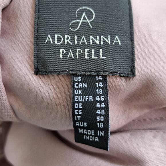 Adrianna Papell Beaded Tulle Maxi Dress 14 Dusted Petal Pink Formal Gown 3/4 Slv - Picture 7 of 13